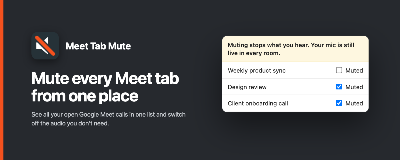 Meet Tab Mute: mute every Meet tab from one place